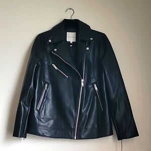 Avec Les Filles Faux Leather Relaxed Moto Biker Jacket Black Size Small New